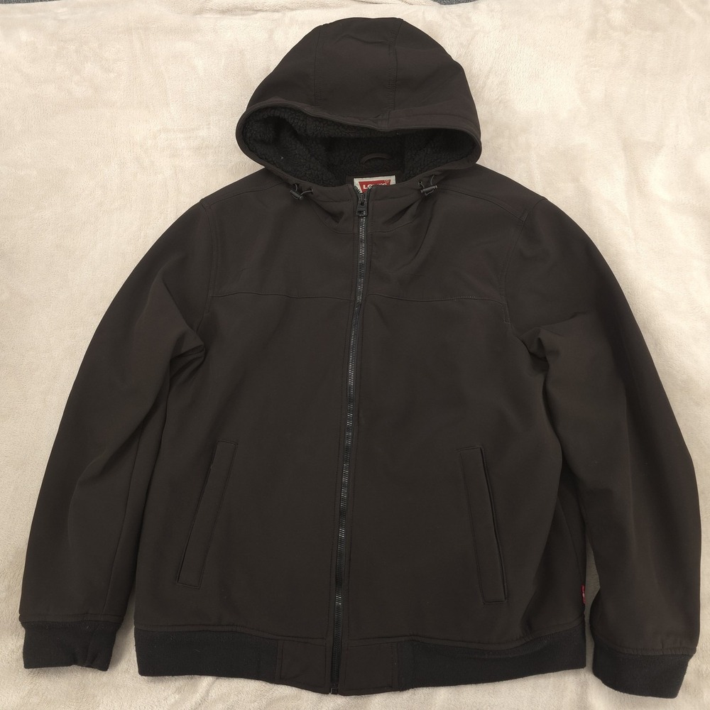 Levis Jacket Mens XL Black Sherpa Lined Hooded Zip Coat‎ Winter Workwear Casual